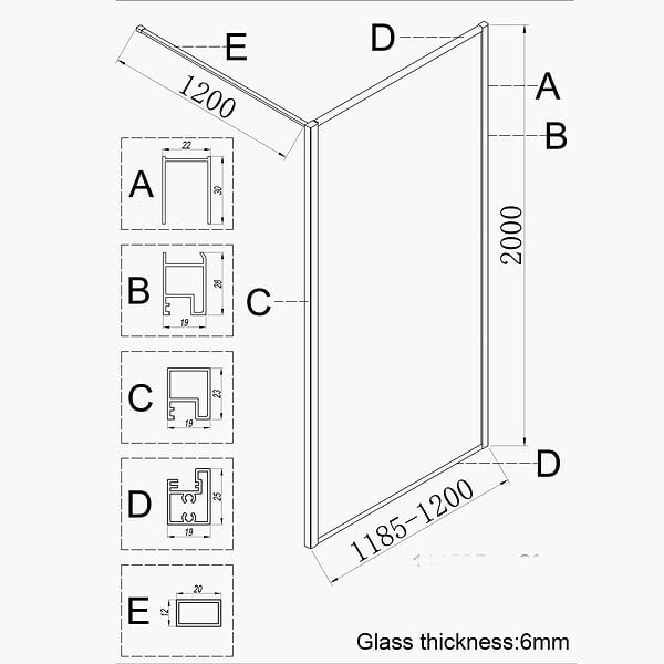 ESSEBAGNO - Square Paroi de douche verre anticalcaire et aluminium cadre complet 120 x 200 Or Brossé - large