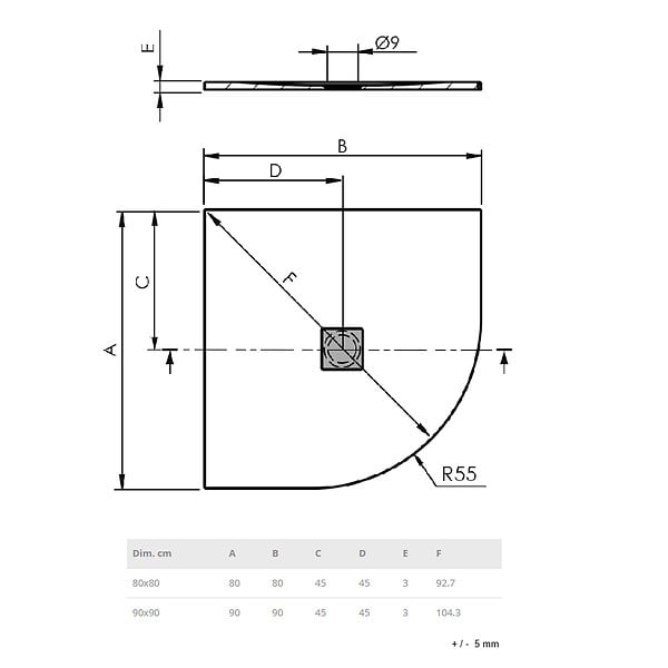SANYCCES - Receveur de douche 90 x 90 cm extra plat LOGIC surface ardoisée semi-circulaire blanc - large