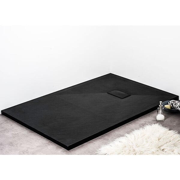 STANO - Receveur de douche 90 x 160 cm extra plat noir PIATTO en SoliCast® surface ardoisée - large