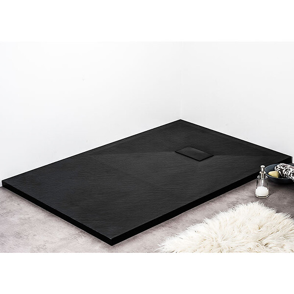 STANO - Receveur de douche 90 x 130 cm extra plat noir PIATTO en SoliCast® surface ardoisée - large