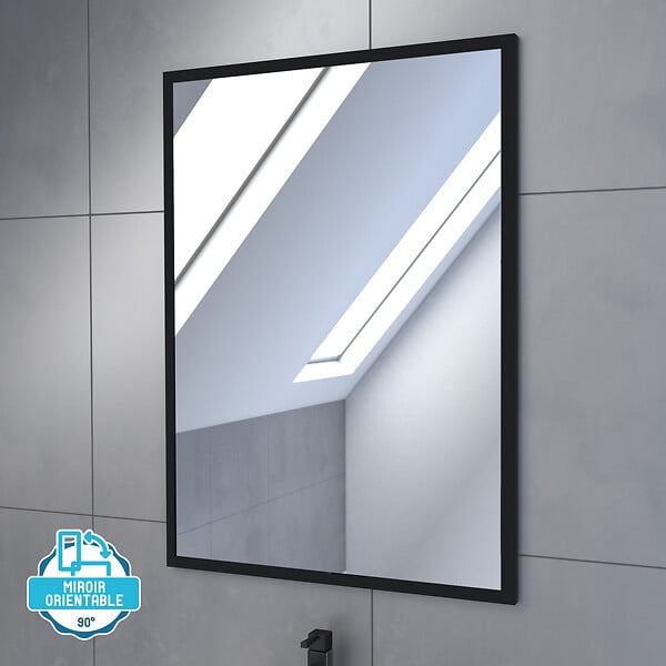 AURLANE - Meuble salle de bains 60cm décor chene naturel 2 portes - Vasque noire et Miroir - TIMBER - large
