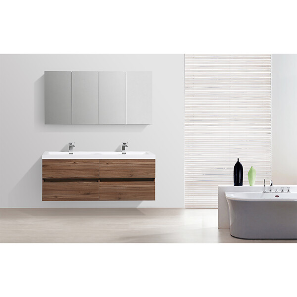 STANO - Meuble salle de bain design double vasque SIENA largeur 144 cm noyer - large