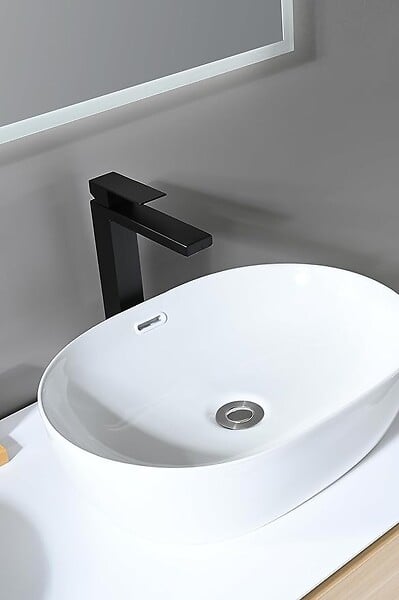 LUXURYBAIN - LuxuryBain- Grand Mitigeur, robinet de lavabo pour salle de bain réhaussé carré (Noir) - large