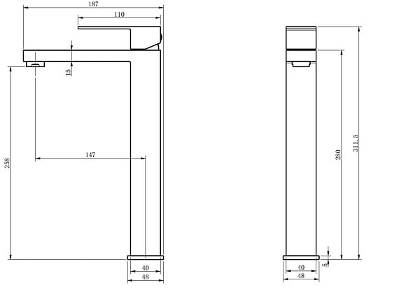 LUXURYBAIN - LuxuryBain- Grand Mitigeur, robinet de lavabo pour salle de bain réhaussé carré (Noir) - large