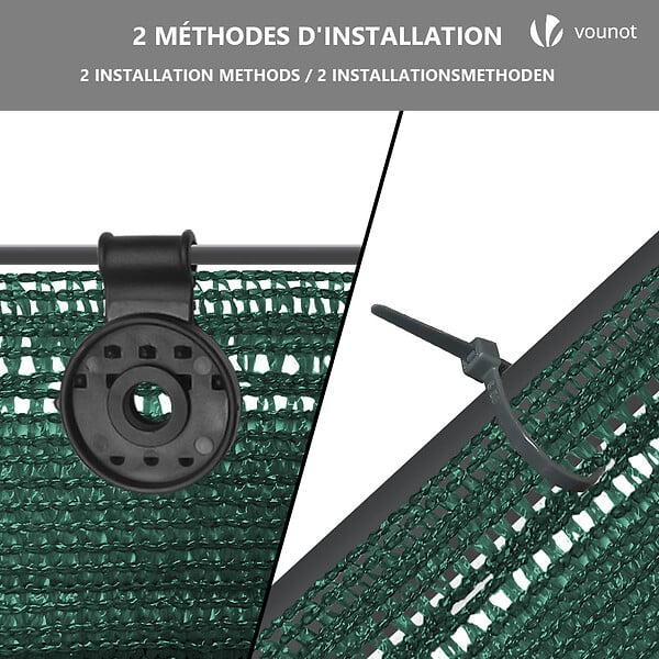 VOUNOT - Brise vue occultant en HDPE 150g/m² 1x20m avec attaches de fixation vert - large