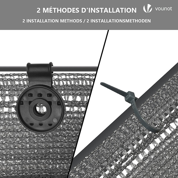 VOUNOT - Brise vue occultant en HDPE 150g/m² 1.5x10m avec attaches de fixation gris - large