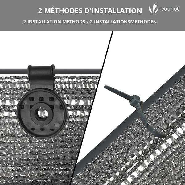 VOUNOT - Brise vue occultant en HDPE 150g/m² 1.8x10m avec attaches de fixation gris - large