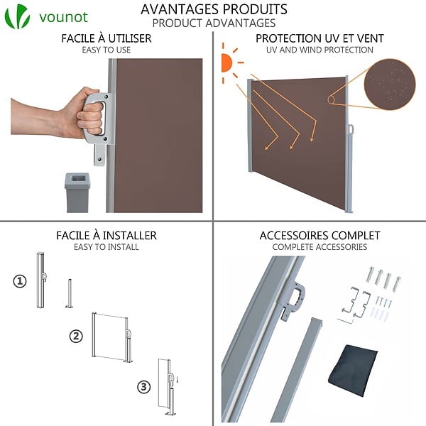 VOUNOT - Paravent retractable avec housse de protection 1.8x3m Marron - large