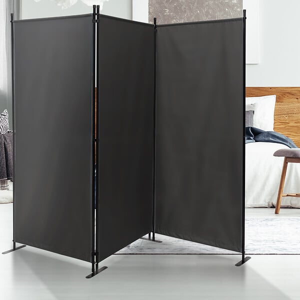ID MARKET - Paravent intérieur et extérieur sur pieds 3 panneaux 250 x 180 cm gris anthracite séparateur store latéral - large