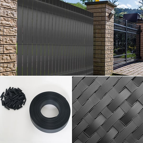 ID MARKET - Kit de lamelles occultantes PVC grises L.60 M pour panneau grillagé - large