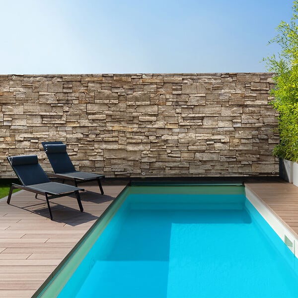 ID MARKET - Brise vue occultant 1,2 x 10 M motif pierre marron 160 gr/m² - large