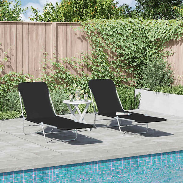 VIDAXL - vidaXL Chaises longues pliables lot de 2 Acier et tissu Noir - large
