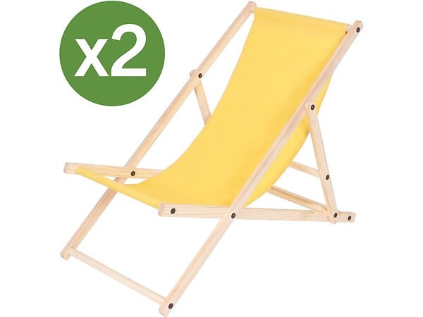 HABITAT ET JARDIN - Lot de 2 transats en bois "Chilienne" - 107 x 56.5 x 81 cm - Jaune - large