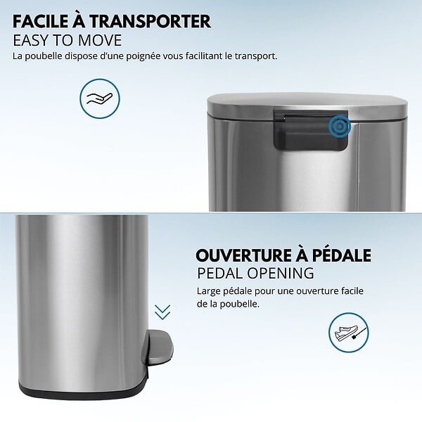 KITCHEN MOVE - Poubelle à pédale inox ADMIRAL argent 50L - large