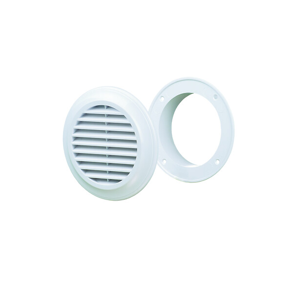 BLAUBERG - Grille aération ronde plastique blanc à ailettes inclinées DECOR avec moustiquaire - Diamètre (mm): 125 - large