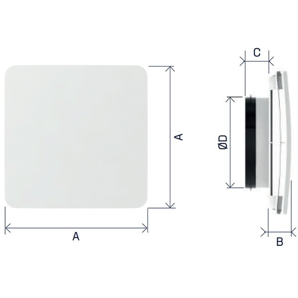 ANJOS - Bouche VMC noire carrée AUREA (sans manchette) - Diamètre (mm): 125 - large