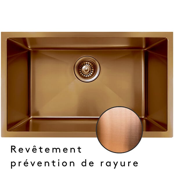 ESSEBAGNO - Luisa évier 1 grande cuve seule 76x45 en inox cuivre brossé - large