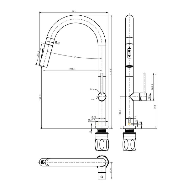 ESSEBAGNO - Portofino mitigeur évier à douchette extractible gris gun métal - large