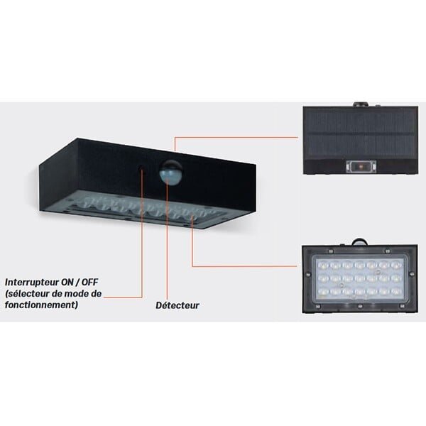 ASLO - Applique solaire murale LED 3W Blanche Eclairage d'extérieur Détecteur de mouvement 350 Lm ASLO - large
