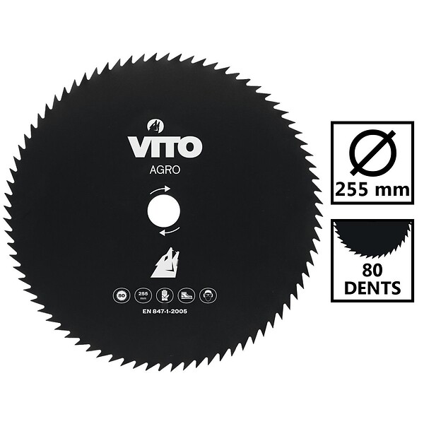 VITO - Lame de coupe pour débroussailleuse 80 dents Diam 255mm Alesage 25.4 VITO - large
