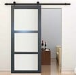 GD MENUISERIES - Porte Coulissante Blakeria Vitrée Gris Anthr H204 x L93 cm, Rail roulettes - vignette