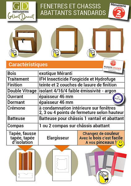 GD MENUISERIES - Fenetre Bois 1 Vantail H95 x L60 cm Côte Tableau Tirant Gauche - large