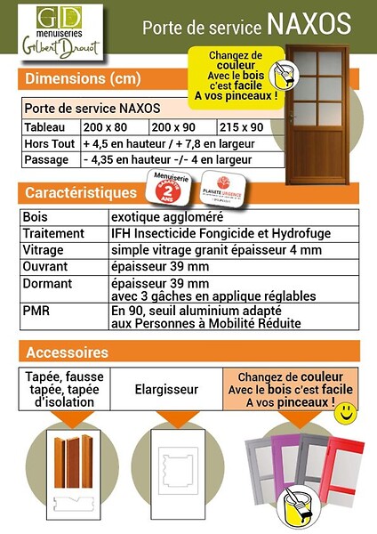 GD MENUISERIES - Porte De Service Bois Vitrée Naxos, H200 x L80 cm Côte Tableau p. Gauche - large