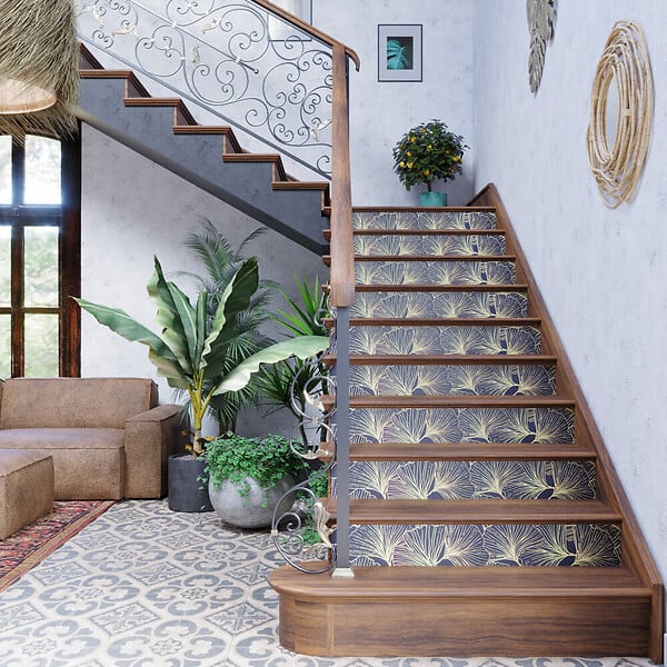 MON MARCHE DECO - Contremarche Escalier PVC - Ginko Soleil Levant H. 17 x L. 98 cm - Lot de 10 - large