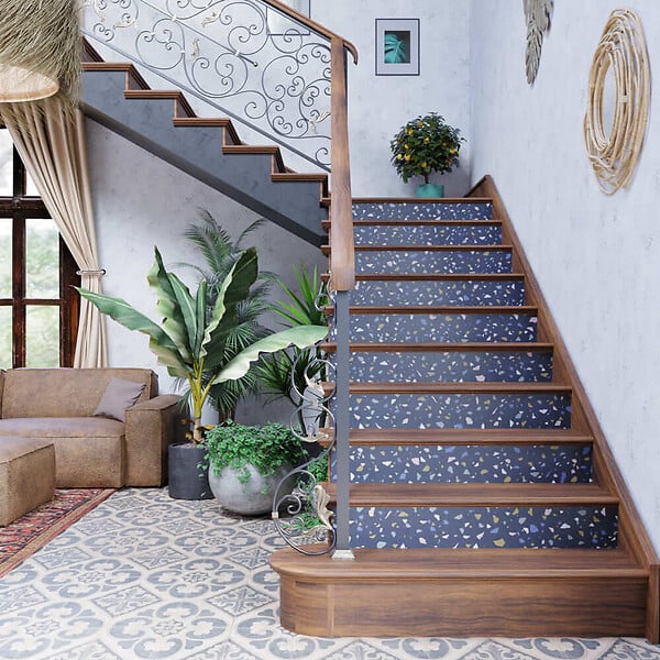 MON MARCHE DECO - Contremarche Escalier PVC - Terrazzo Hossegor H. 17 x L. 98 cm - Lot de 5 - large