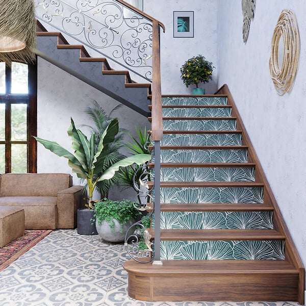 MON MARCHE DECO - Contremarche Escalier PVC - Ginko Vert Jungle H. 17 x L. 98 cm - À l'unité - large