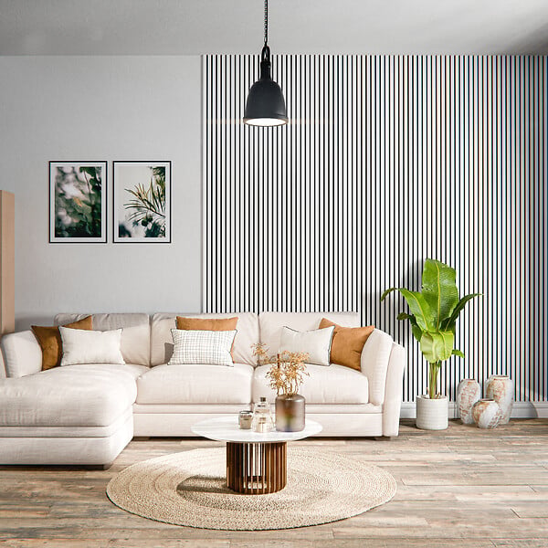 MON MARCHE DECO - Lot de 2 Panneaux Tasseaux Bois - Blanc Feutre Noir - 2,88 m² - large