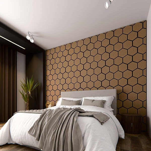 MON MARCHE DECO - Lot de 2 Panneaux Hexagonaux H. 76 cm L. 62 cm - Chêne Brun Feutre Noir - large