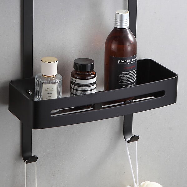 Etagère de douche 2 tablettes à suspendre en aluminium noir - large