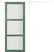 GD MENUISERIES - Porte Coulissante Vert Sauge RAL 6021 Vitrée H204 x L73 cm, rail alu bandeau blanc - vignette