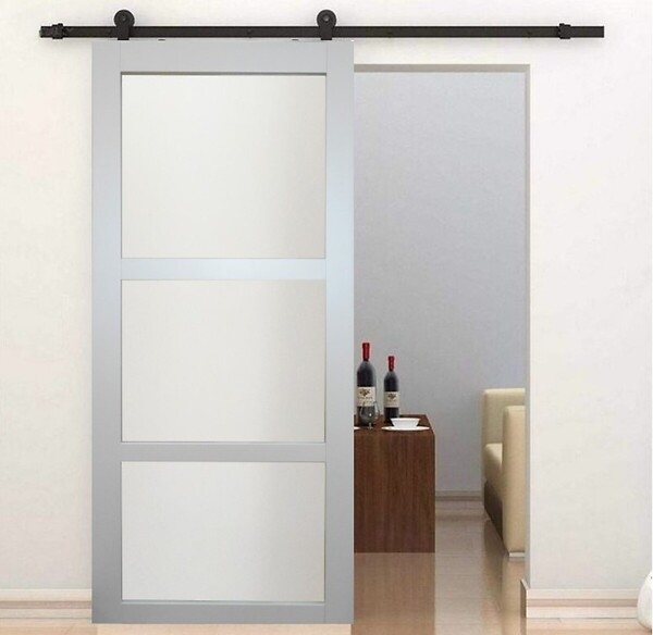 GD MENUISERIES - Porte Coulissante Greyria Gris Clair Vitrée H204 x L93 cm, Rail roulettes - large