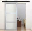 GD MENUISERIES - Porte Coulissante Greyria Gris Clair Vitrée H204 x L93 cm, Rail roulettes - vignette