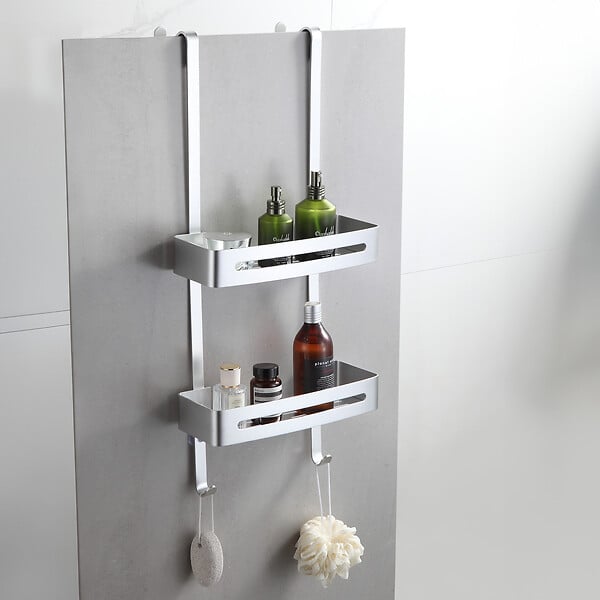 Etagère de douche2 tablettes à suspendre en aluminium chrome - large