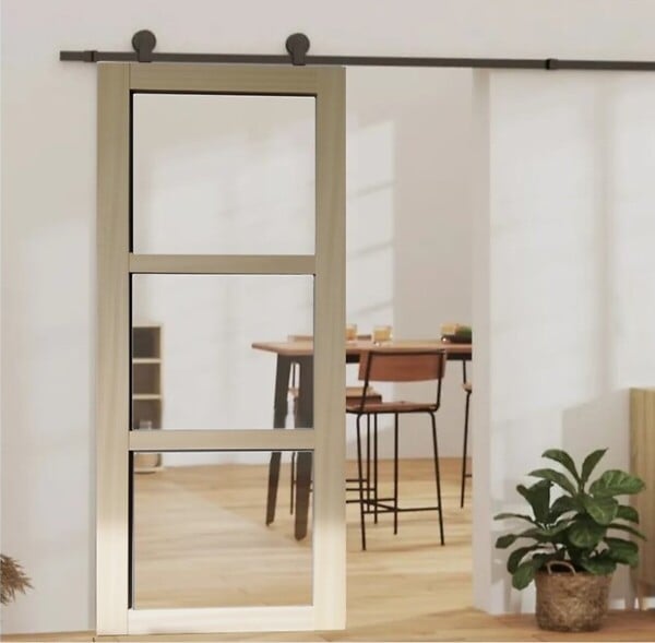 GD MENUISERIES - Porte Coulissante bois Ayous Vitrage transparent H204 x L73 cm, Rail roulettes - large