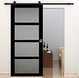 GD MENUISERIES - Porte Coulissante Telia Noir Vitrée H204 x L73 cm, Rail Roulettes - vignette