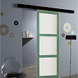 GD MENUISERIES - Porte Coulissante Vert Sauge RAL 6021 Vitrée H204 x L83 cm, rail bandeau noir - vignette
