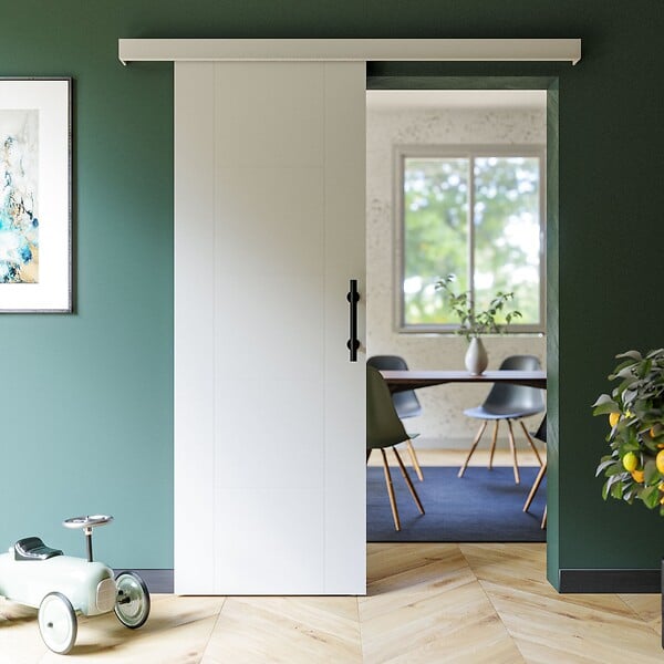 COULICOOL - Porte Coulissante avec Rail + Poignée Verticale - Laquée Damier 73 cm - large