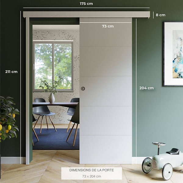 COULICOOL - Porte Coulissante avec Rail + Serrure - Prépeinte Ligne 73 cm - large