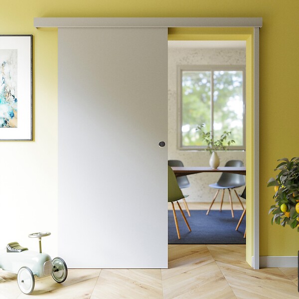 COULICOOL - Porte Coulissante avec Rail - Prépeinte Plane 93 cm - Avec butée - large