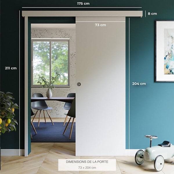 COULICOOL - Porte Coulissante avec Rail + Serrure - Prépeinte Plane 73 cm - large