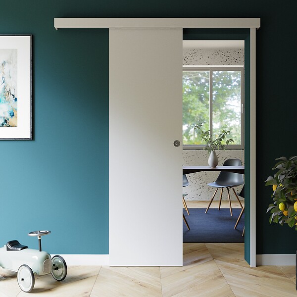 COULICOOL - Porte Coulissante avec Rail + Serrure - Prépeinte Plane 63 cm - large