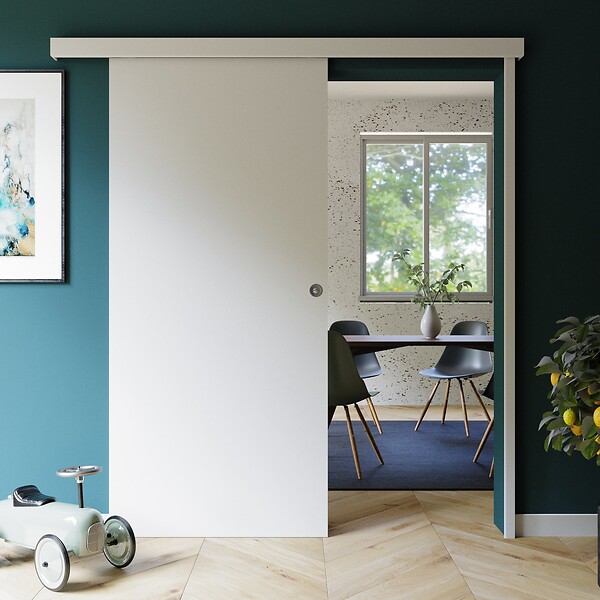 COULICOOL - Porte Coulissante avec Rail + Serrure - Prépeinte Plane 93 cm - large