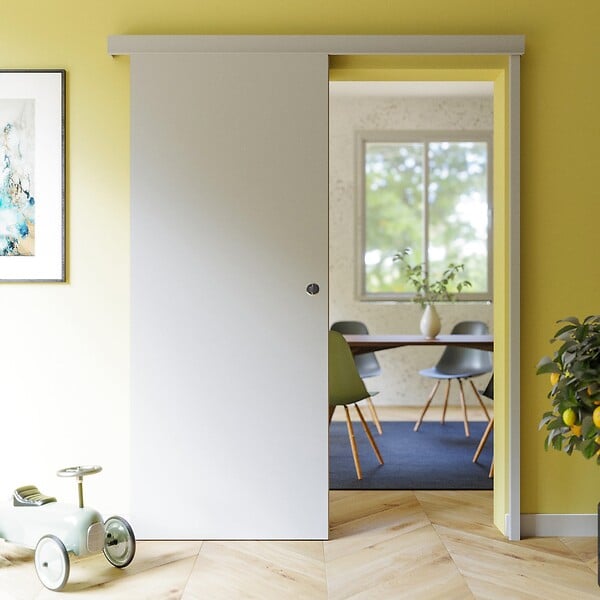 COULICOOL - Porte Coulissante avec Rail - Prépeinte Plane 83 cm - Avec butée - large