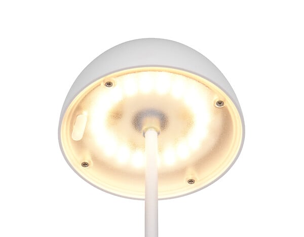 RL - Lampe de table Ortiz incl.1xLED,SMD 2W 3000K 150Lm, Plastique, Blanc,  Diam 9cm H20cm Touche ON/OFF,Variateur tactile, Entrée USB, Fonction mémoire, IP44, Fonctionnement sur batterie - large