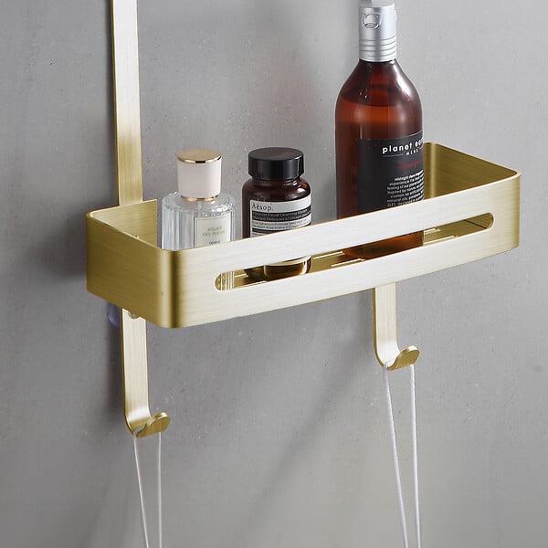 Etagère de douche 2 tablettes à suspendre en aluminium doré - large