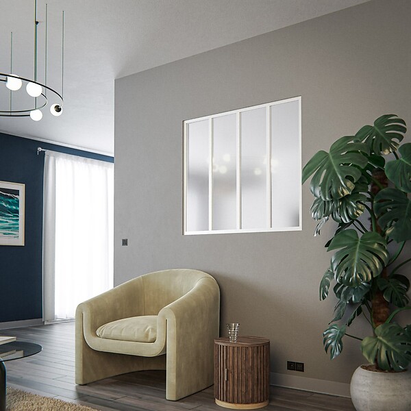 MON MARCHE DECO - Verrière 4 Carreaux - En Kit - Blanc - Verre Dépoli - large